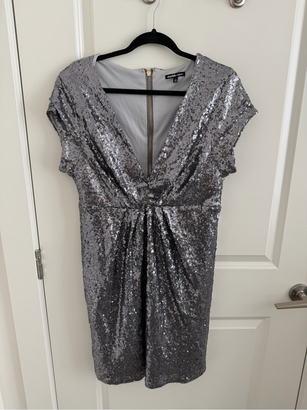 Charlotte Russe Silver Sequin V-Neck Mini Dress